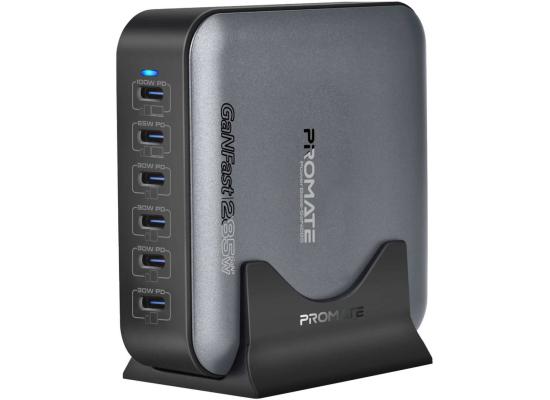 Promate PowerBase-GaN285 Charging Station, 6-Port USB-C Desktop Charger with PPS , 1.5M Cable