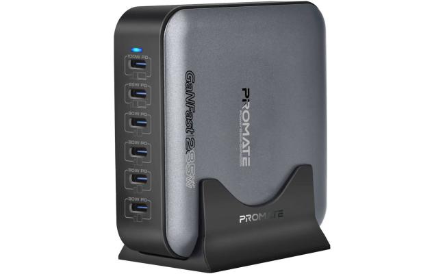 Promate PowerBase-GaN285 Charging Station, 6-Port USB-C Desktop Charger with PPS , 1.5M Cable