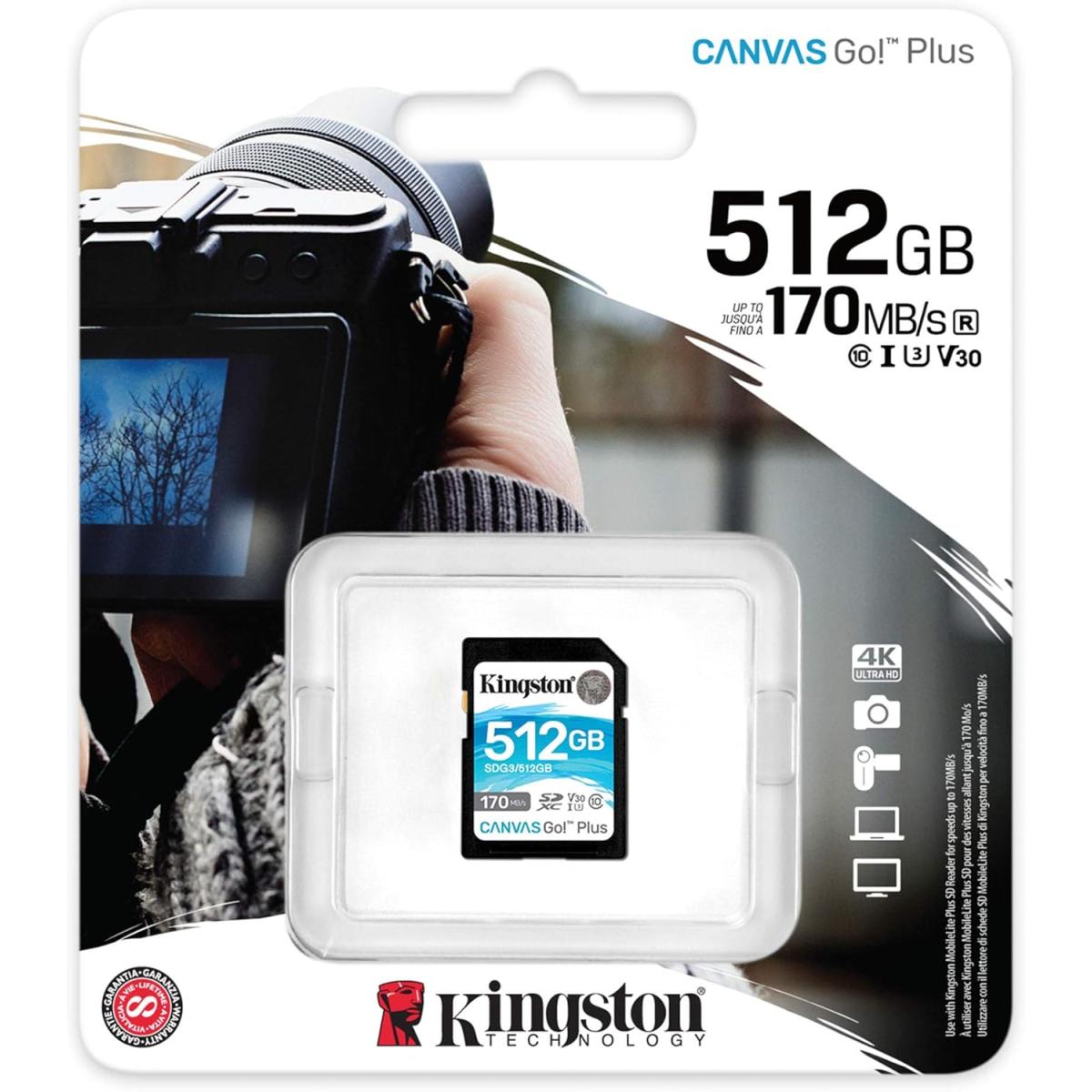 Kingston 512GB SDXC Canvas Go Plus 170MB /s C10, U3, V30 Memory Card