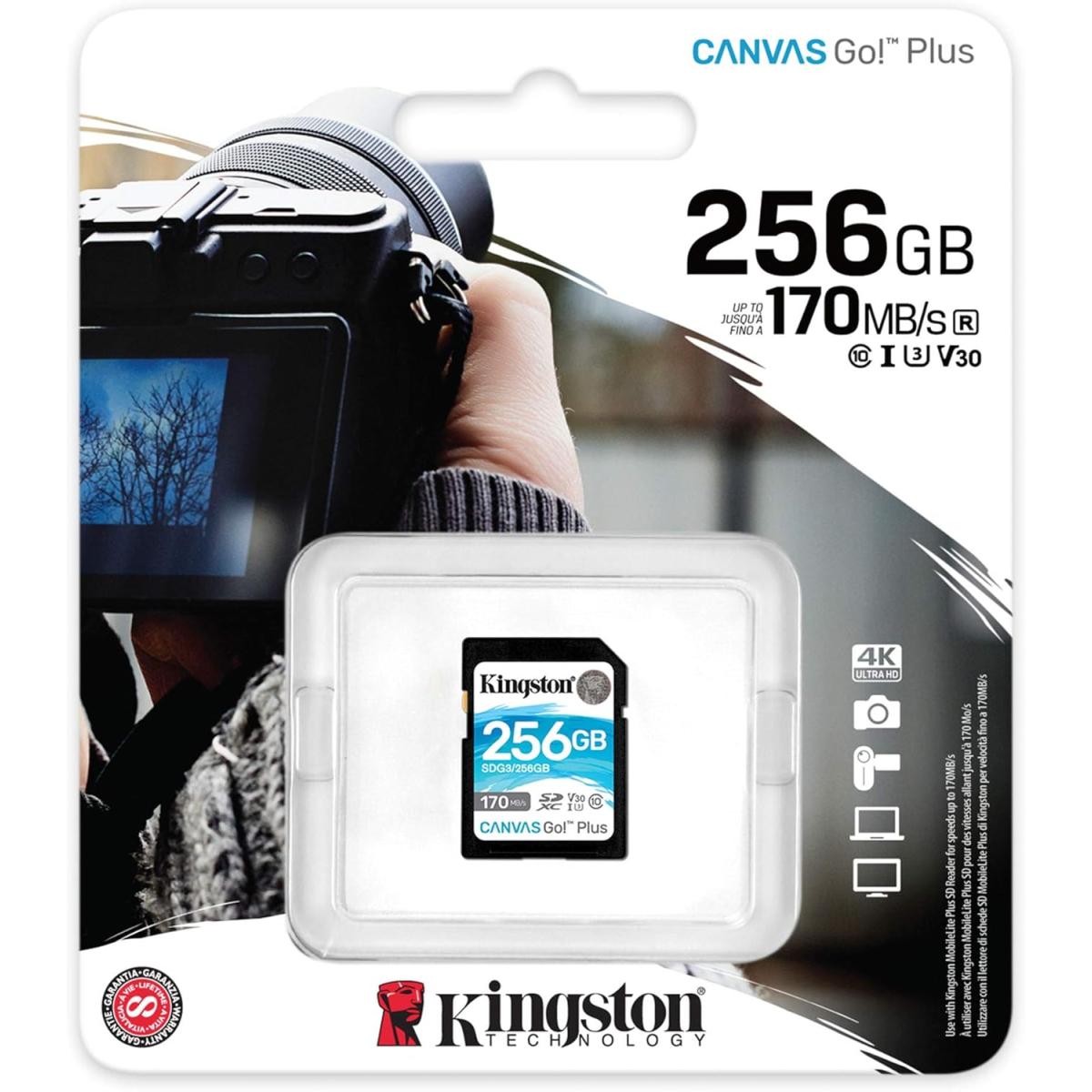 Kingston 256GB SDXC Canvas Go Plus 170MB /s C10, U3, V30 Memory Card