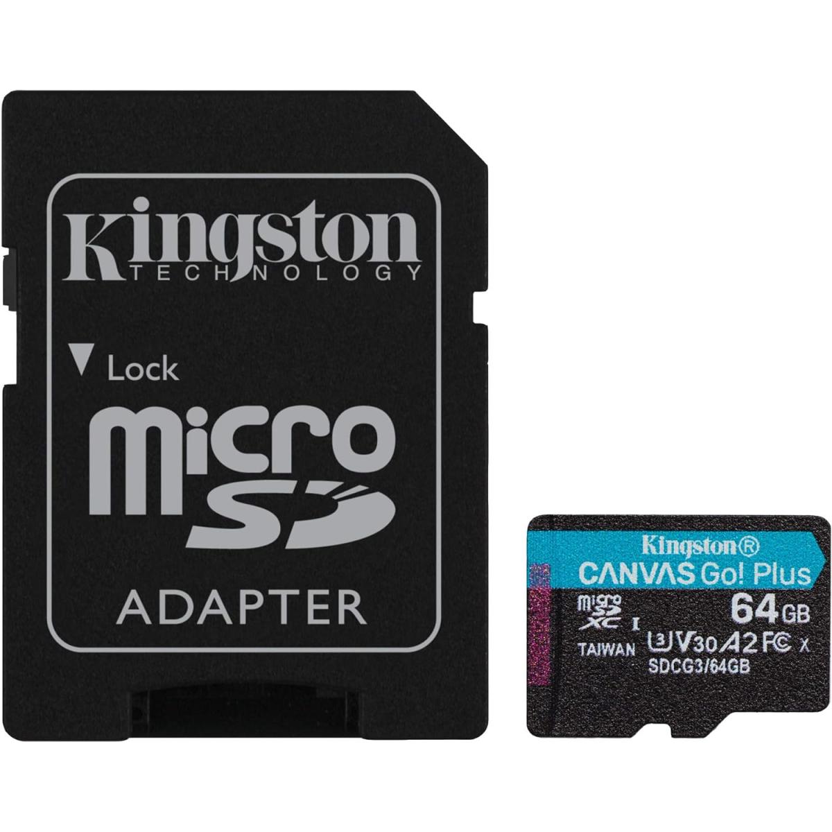 Kingston 64GB microSDXC Canvas Go Plus 170MB/s Read UHS-I C10 U3, V30 Memory Card