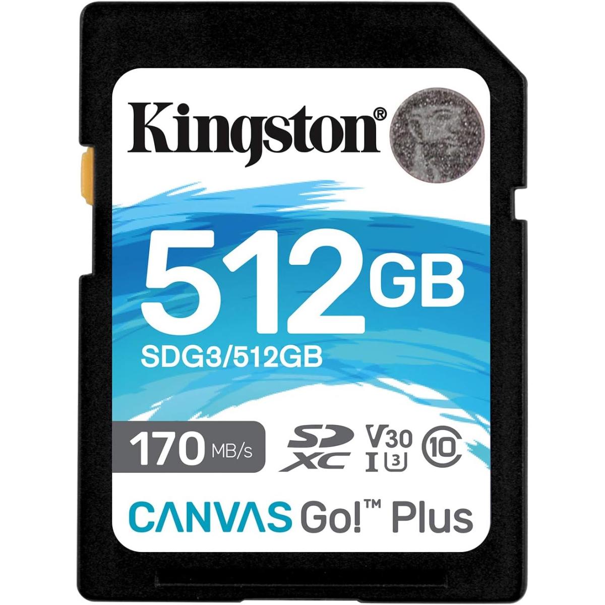 Kingston 512GB SDXC Canvas Go Plus 170MB /s C10, U3, V30 Memory Card