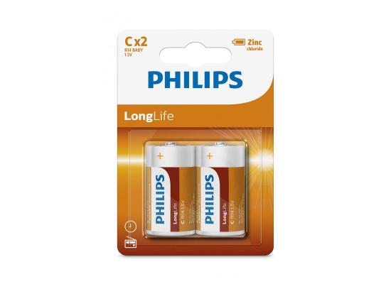 Philips LongLife Zinc Batteries C - Pack of 2