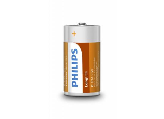 Philips LongLife Zinc Batteries C - Pack of 2