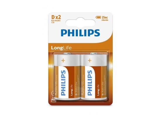 Philips LongLife Zinc Batteries D - Pack of 2