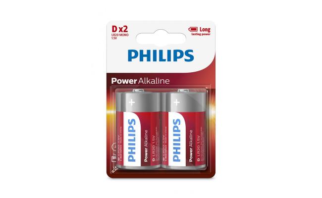 Philips Power Alkaline Batteries D - Pack of 2
