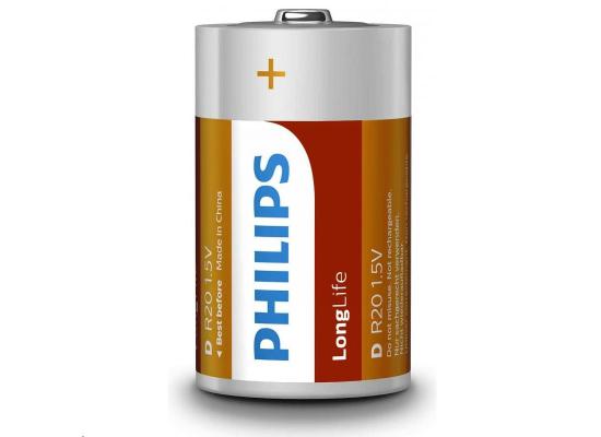 Philips LongLife Zinc Batteries D - Pack of 2