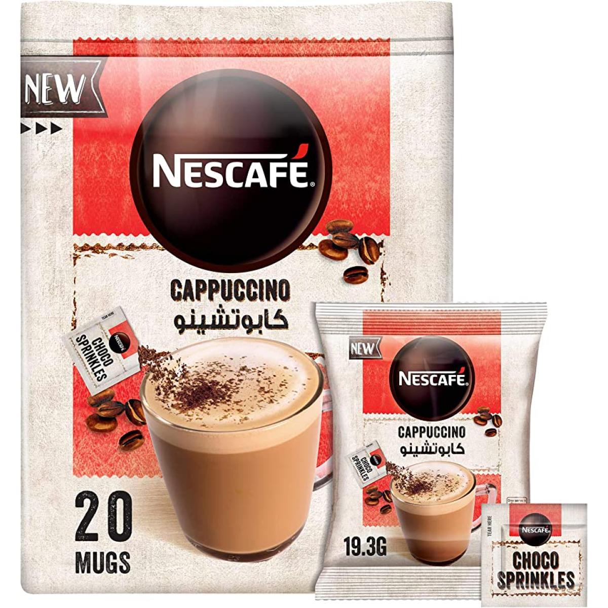 Nescafe Cappuccino Foamy Coffee Mix with Chocolate Sprinkles, Pack of 20