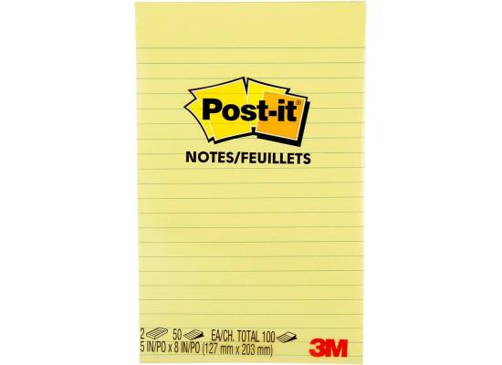 Post-it Notes Canary Yellow Lined 100 sheets, 2 pads