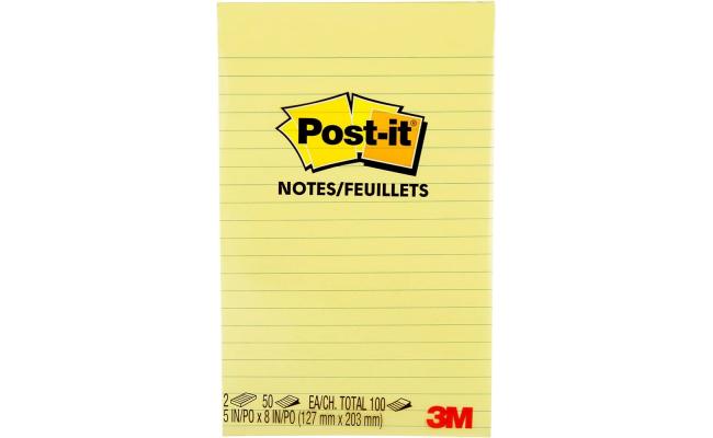 Post-it Notes Canary Yellow Lined 100 sheets, 2 pads