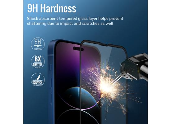 Promate Crystal-i14Pro Clear Glass Screen Protector, Anti-Fingerprint with Built-In Silicone Bumpe