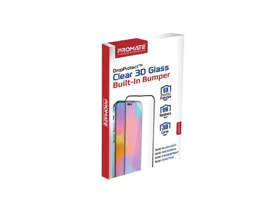 Promate Crystal-i14Pro Clear Glass Screen Protector, Anti-Fingerprint with Built-In Silicone Bumpe