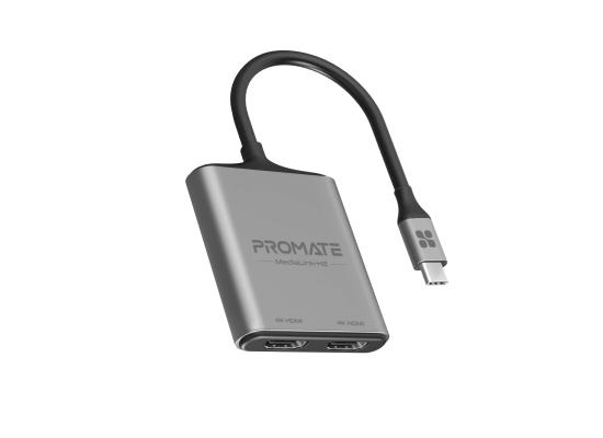 Promate MediaLink-H2  USB-C to HDMI Adapter,  with Dual 4K HDMI Ports and Ultra-Compact Design 