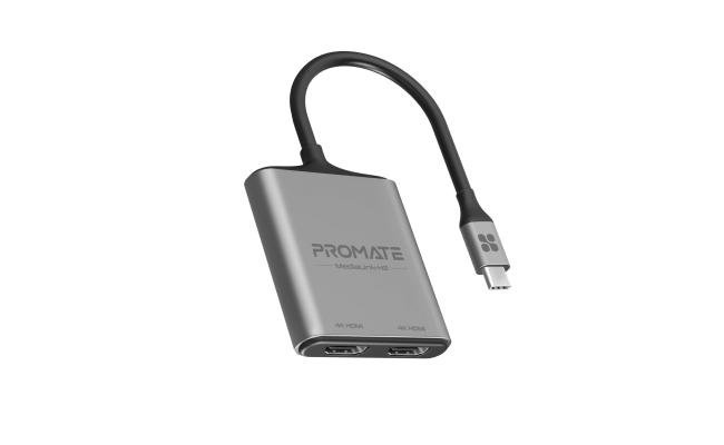 Promate MediaLink-H2  USB-C to HDMI Adapter,  with Dual 4K HDMI Ports and Ultra-Compact Design