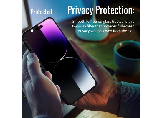 Promate Spartan-i14Pro, Privacy Screen Protector Premium 9H Hardness Anti-Spy Tempered Glass Protector with Touch Sensitivity