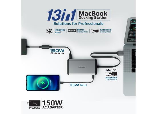 Promate VersaHub-MST MacBook Docking Station with Extended Multi-Display, Dual 4K HDMI, , Premium 100W Dual Pin MacBook Docking Station