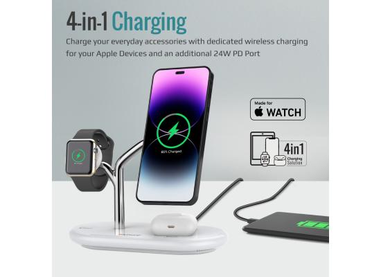 Promate Synergy 4-in-1 MagSafe Charger, Multi-Device Charging Station with 15W Magnetic Charging Stand, 24W Type-C Power Delivery Port