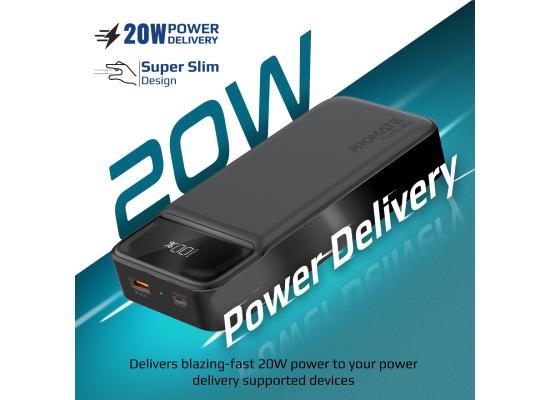 Promate Torq-20 20000Mah Power Bank 20W USB-C, 18W QC 3.0 Port, Phone Holder