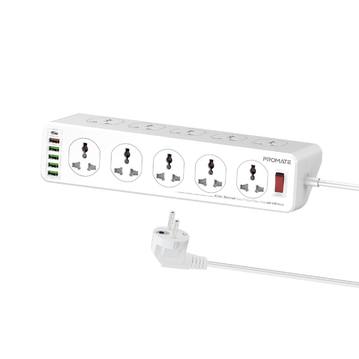 Promate PowerMatrix-3M 10AC Socket Space Efficient Power Strip