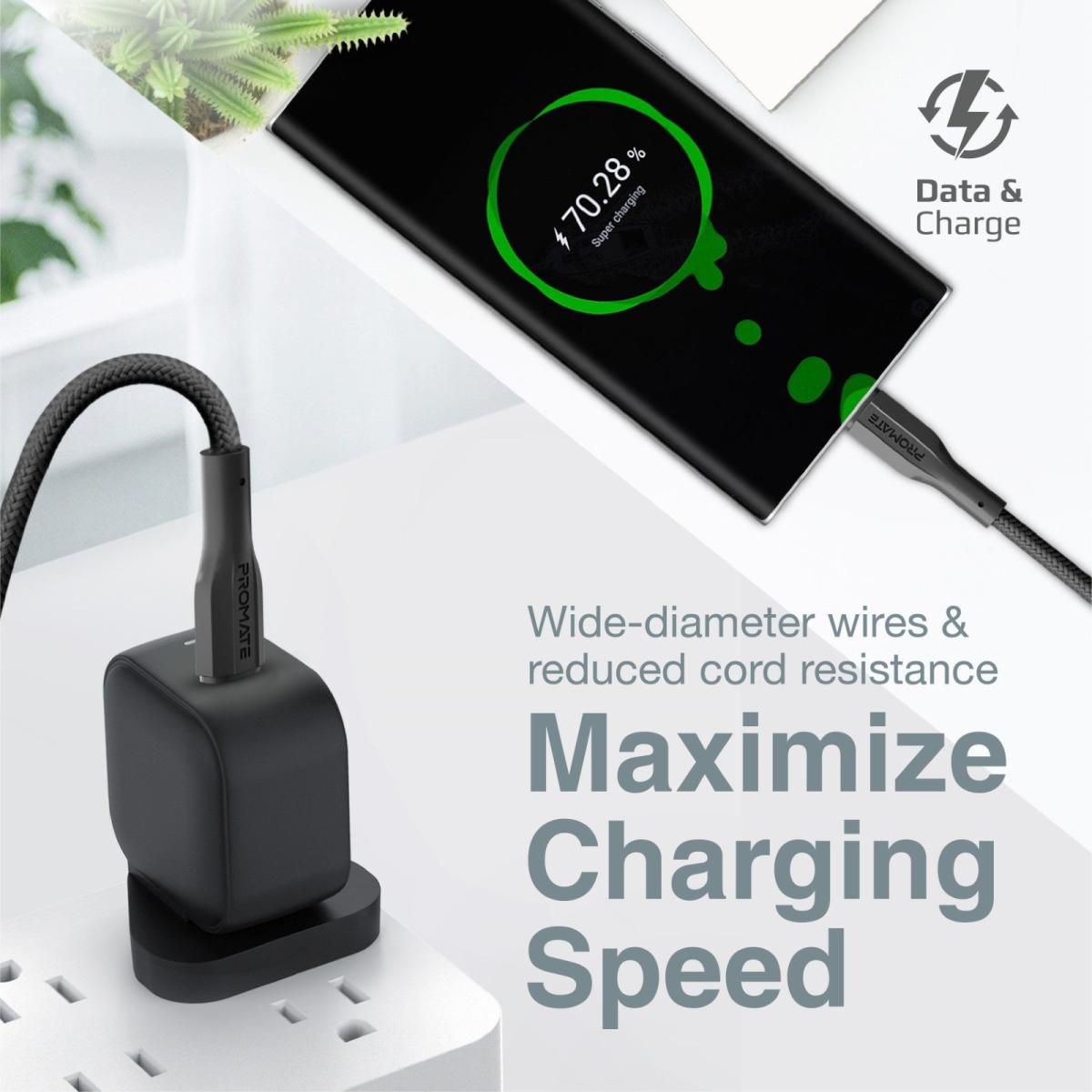 Promate xCord-CC Super-Flexible USB-C to USB-C Cable, 60W, 1M