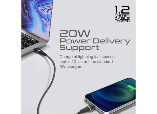 Promate PowerLine-Ci120 USB-C to Lightning Cable, Apple MFi Certified with 20W PD, 120 cm black