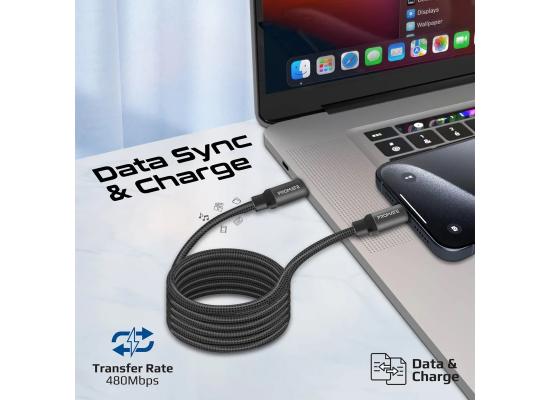 Promate Springy - 60W Power Delivery Self-Organizing Magnetic USB-C Cable 120cm 