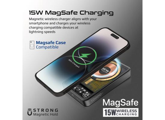 Promate LucidPack-10 15W Magnetic Power Bank with Transparent Design, 10000mAh Battery and 20W USB-C