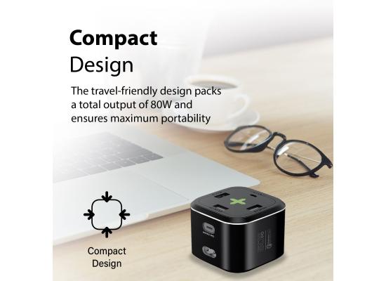 Promate PowerCube-PD80W USB-C Charging Station, Multi-Port Charging Hub with 60W/20W Dual USB-C Power Delivery