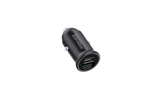 Promate Bullet-PD60  USB-C Laptop Car Charger, Smallest Adapter with 60W USB Type-C Power Delivery, Ultra-Fast 18W Qualcomm QC 3.0 USB Port and Overheat Protection