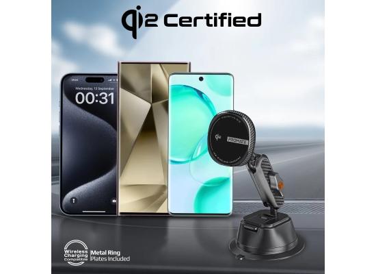 Promate FlexDrive-Qi2, 15W MagSafe Compatible Qi2 Wireless Charger Mount
