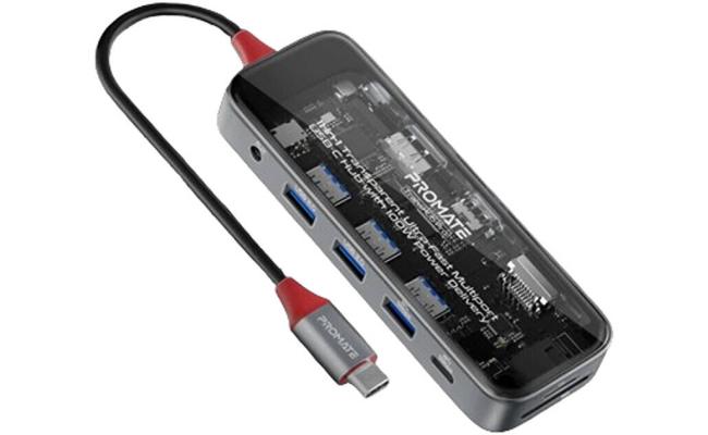 Promate TransHub-Pro 11-in-1 Transparent Ultra-Fast Multi-Port USB-C Hub with 100W PD