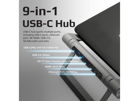 Promate PrimeBase-c, 9-in-1 Multiport USB-C Hub with 100W USB-C Power Delivery 4K HDMI Port