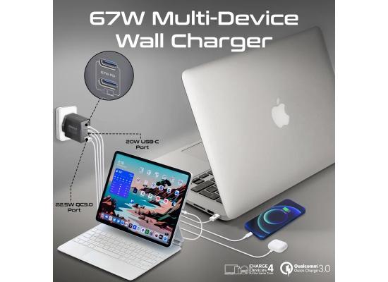 Promate GaNport4-67W, Power Delivery GaNFast Charger with Quick Charge 3.0