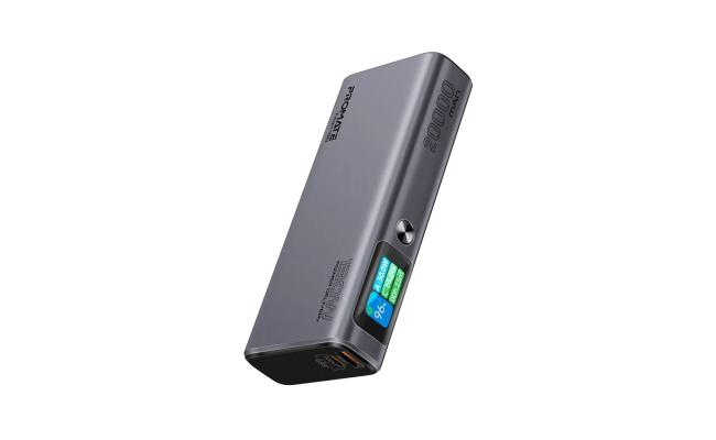 Promate Titan-130,Multi-Port Power Delivery Power Bank with TFT LCD Screen,130W