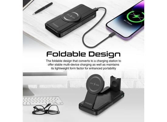 Promate PowerPack-Fold - 5-in-1 Foldable MagSafe Compatible Wireless Charging Power Bank
