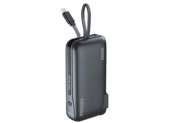 Promate PowerPack-10C Ultra-compact-Fast Charging Power Bank with AC Charger & Built-In USB-C Cable