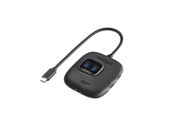 Promate SnapHub-4 5-in-1 Type-C Sync/Charge Adapter with USB-A Adapter, 100W USB-C Power Delivery Port, 10Gbps 4 USB 3.2 Ports