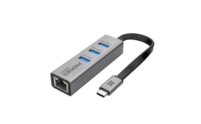Promate GigaHub-C Multiport USB-C Hub with 1000Mbps Ethernet Adapter with Ultra-Fast 3 USB Ports, 5 Gbps Data Transfer Speed