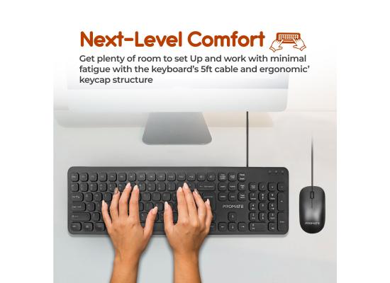 Promate Combo-KM2 Wired Keyboard and Mouse Combo,  Ultra-Slim, with Arabic characters
