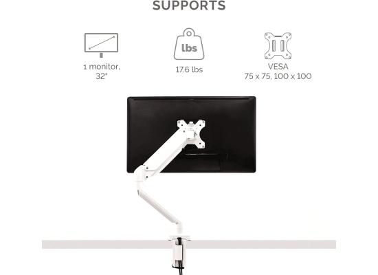 Fellowes Platinum Series Single Adjustable Monitor Arm - White