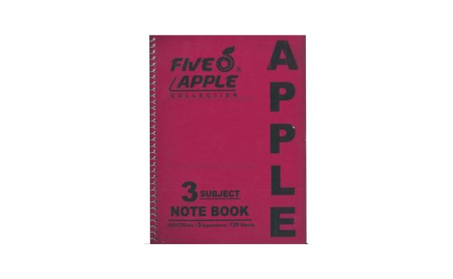 Five Apple Note Book A5 3 Subject