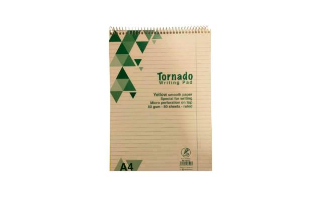 Tornado Writing Pad A4 Yellow Smooth Paper 80Sheets