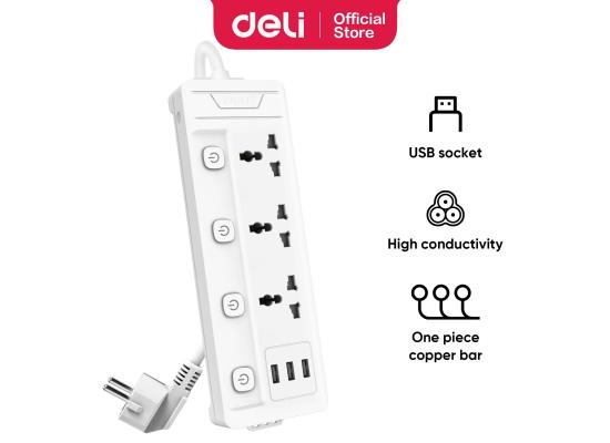 Deli ET410 Power Strip - 3 inputs, 2M