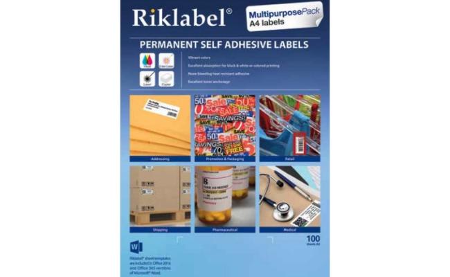 Riklabel Sticky Label A4, 14 Pieces