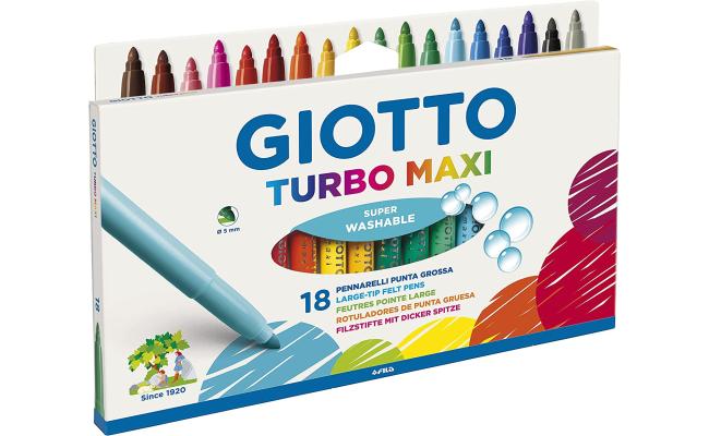GIOTTO Turbo Maxi Super Washable Felt Tip Fibre Pens, Large Nib 5mm, Pack o 18