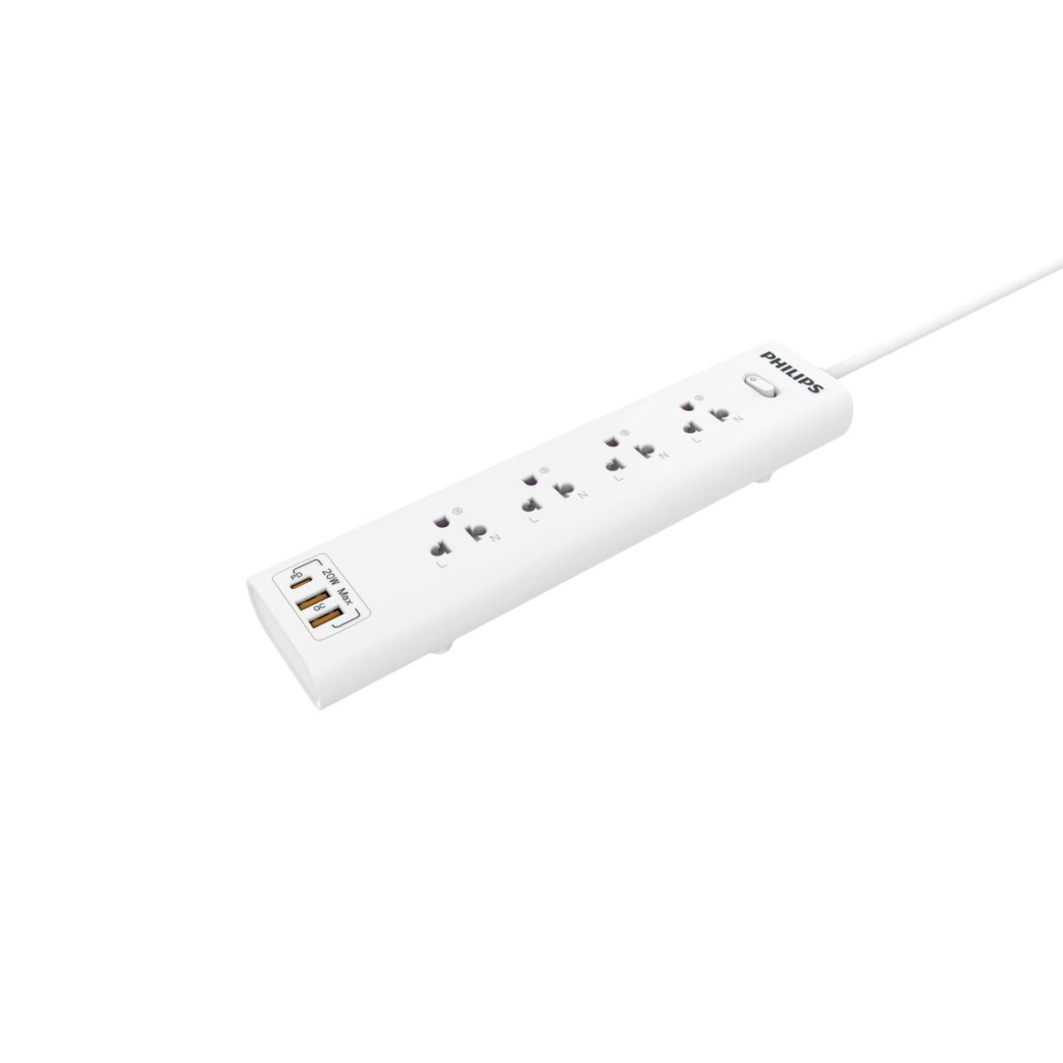 Philips Power Strip 4 AC Outlet, 2 USB with overload Protection, 2M EU