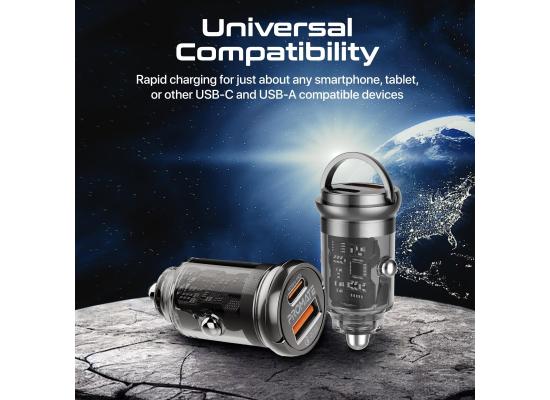 Promate TransDrive-65W - RapidCharge™ Transparent Mini Car Charger with Power Delivery & QC 3.0