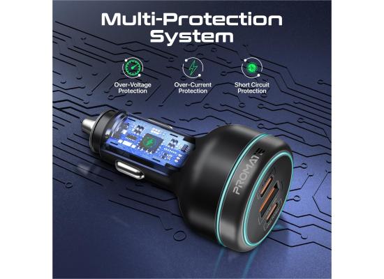 Promate POWERDRIVE-230 230W Rapid Charge Car Charger with Dual PD & QC Ports