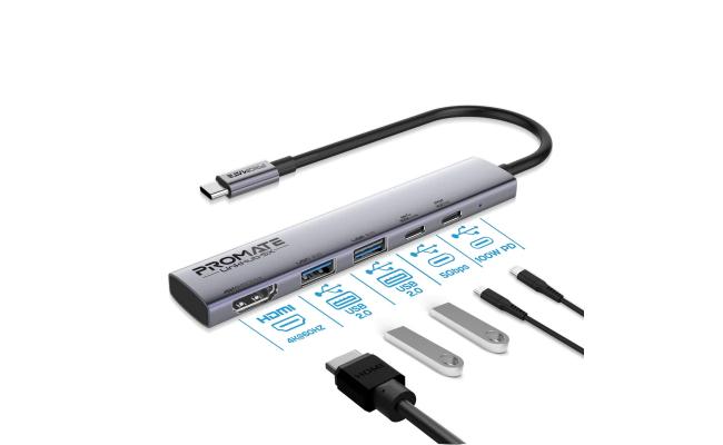 Promate LinkHub-5X 4K@60Hz Multi-function High-Speed USB-C Hub with 100W Power Delivery Promate LinkHub-5X 4K@60Hz Multi-function High-Speed USB-C Hub with 100W Power Delivery