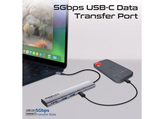 Promate LinkHub-5X 4K@60Hz Multi-function High-Speed USB-C Hub with 100W Power Delivery